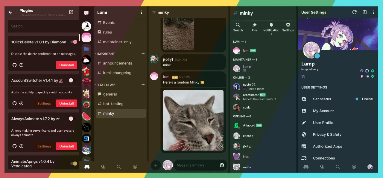 Materii theme for Aliucord. A theme that uses Material Design 3 colors.